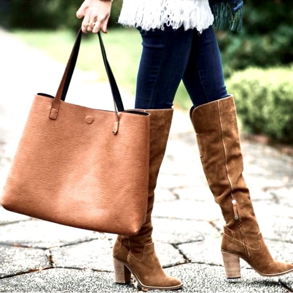 DOLCE VITA OHANNA BROWN GENUINE SUEDE BLOCK HEEL OVER-THE-KNEE/THIGH HIGH BOOTS - Picture 12 of 13